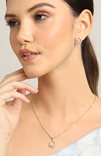 Clara 925 Sterling Silver Tica Pendant Earring Chain Jewellery Set | Gold Rhodium Plated, Swiss Zirconia | Gift for Women & Girls 5