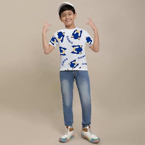 Kidsville Official Sonic Graphic Printed Regular Fit Tshirt for Boys White 5