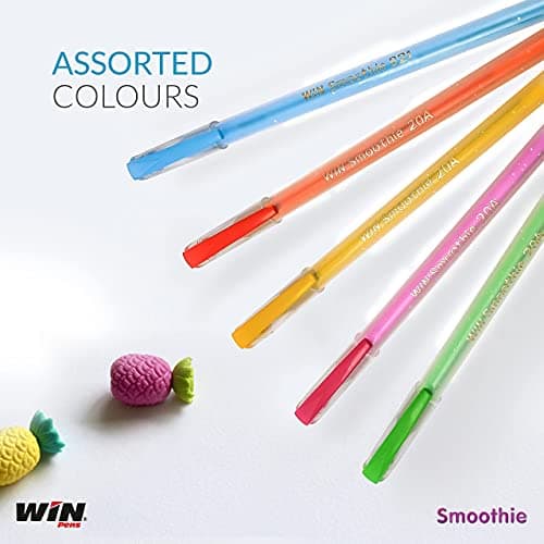 WIN Smoothie Ball Pens|Blue Ink,40 Pcs|Lightweight & Colourful Sparkle Body Design|Use & Throw Ball Pens|For One Time Use|Firm Grip for Comfortable Writing|0.7mm Tip for Smooth Flow of Ink|Multicolour 5