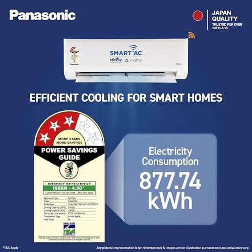 Panasonic 1.5 Ton 3 Star, New Star rated, Premium WiFi Inverter Smart Split AC (DustBuster Tech, Matter Enabled, AI, Higher Airflow, Copper Cond., 8in1 Convertible, 2-Way,PM0.1 Filter,CS/CU-SU18BKY3W, 2