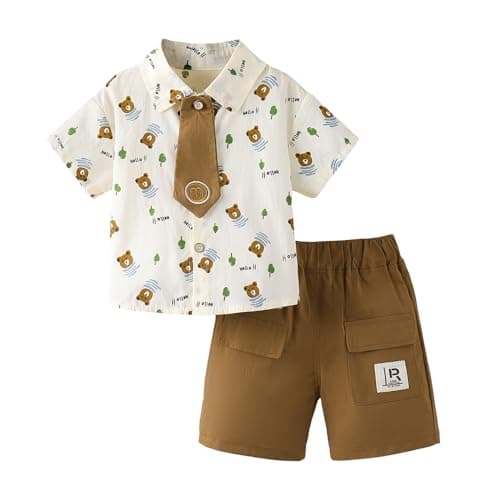 Hopscotch Boys Short Sleeves White Animal Print Formal Set for Ages (2-3 Years)