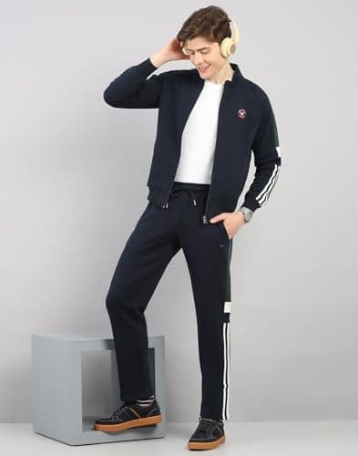 Monte Carlo Men's Regular Fit Solid Round Neck Full Sleeve Tracksuit| Men Track Suit | Stylish Sportswear Set with Jacket and Lower | Activewear Set For Men's Navy Blue M 5