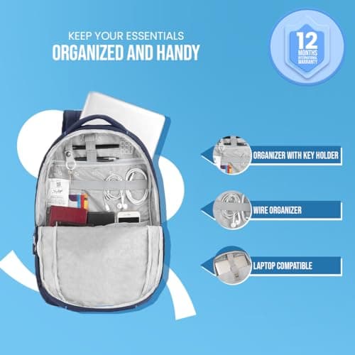 Skybags Network Pro 26 Liters Backpack with Laptop Compatible for Men & Women, Rain Cover, Cushioned Shoulder Strap & Fabric Bottle Holder On The Side (Blue) 3