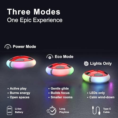 Mirana Air Football Smart Toy for Kids | 3-Mode USB Type-C Rechargeable Hover Ball | Indoor Electric Hoverball with LED Lights | Birthday Gift for Boys & Girls 2 3 4 5 6 7 8 9 10 Years (Red) 2