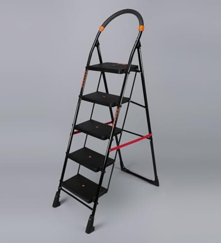 Parasnath 5 Step Black Diamond Steel Ladder - Foldable Step Ladder -Wide Anti Skid Plastic Steps - 6 Year Manufacturer Warranty - Made in India 2