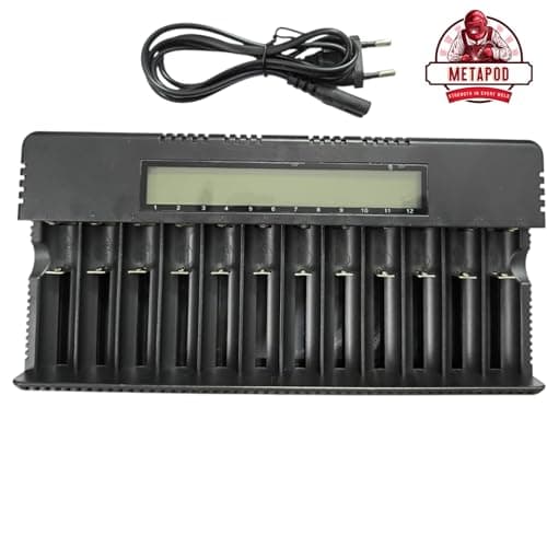 METAPOD 12 Slot Battery Charger with LCD Display | HD-8994A Fast Charging 6400mA | Supports 18650, 26650, 21700, AA, AAA NiMH NiCd Li-ion Batteries | Smart Multi-Bay Charger 5