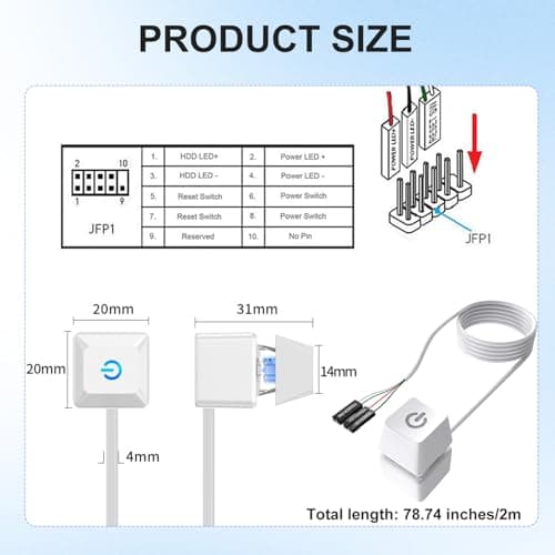 TecoKart® PC Power Button, 2 Meter External Desktop Computer Power Switch, CPU Power Switch, On/Off Power Supply Control Adapter Cable for PC Case, Computer Parts Accessories, White 2