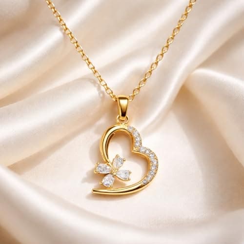 MEENAZ Jewellery Gold Heart Pendant Necklace for Women | Butterfly AD Stone Love Charm Locket | Adjustable Chains | Stylish Necklace Set | Anti Tarnish |Valentine Gift for Girls Woman Girlfriend 5