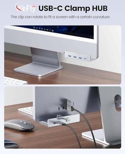 USB Hub 3.0, Clamp USB Hub with Extra Power Supply Port, Aluminum 4-Port USB Adapter with 3 USB-A Data Ports, USB-C Port for Monitors, Desks Desktops, Keyboards, Laptops, Smartphones, (MHPC 5IN 1) 3