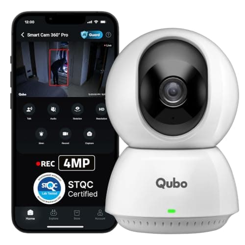 Qubo Smart Cam 360° Pro 4MP by Hero Group [2026 Edition]| STQC Certified | Color Night Vision | 360° Panoramic Monitoring |App Alerts | 2-Way Talk | AI Person Detection | Cloud & SD Card Support