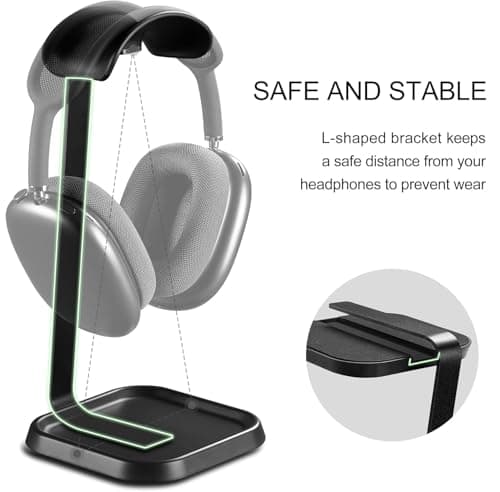 OIVO INDIA Aluminum Headphone Stand for Desk, Premium Metal Gaming Headset Holder with Anti-Slip Base, Universal Desktop Headphone Stand Compatible with PlayStation 5 Headsets (Black) 3