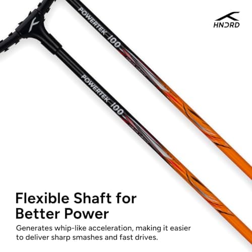 Hundred Aluminium Powertek 100 (Set of 2) Badminton Racket with Full Cover (115G, Black/Orange) 3