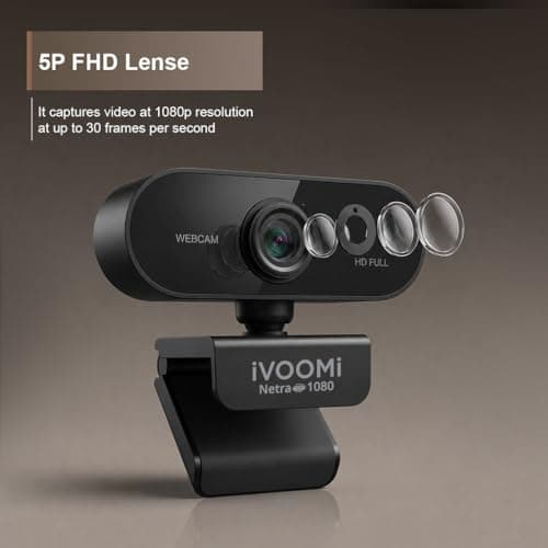 iVOOMi Full HD 1080P 30 FPS Webcam for PC, Auto-Light Balance, 5P FHD Lense, 2.0MP CMOS Sensor, Meetings and Streaming, Auto-Exposure, Built-in Mic for Microsoft Teams, Google Meet, Zoom and More 3