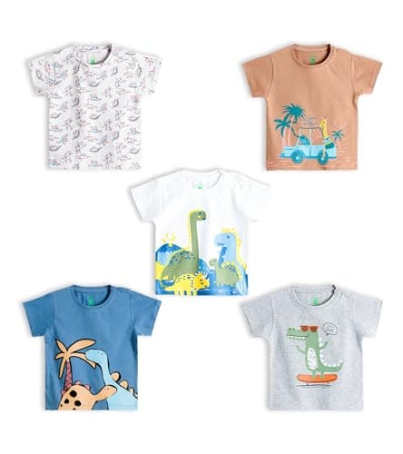 YUV Infant Baby Boys & Girls Cotton Printed Multicolor Half Sleeve Regular Fit T Shirts - 18 To 24 Months Babies, Pack Of 5, 18-24 Month