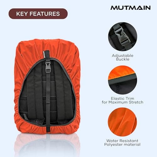 MUTMAIN Bag Cover Waterproof 40L to 50L PU Coated Rain Cover for Backpack Bags, Suitable Bags for Laptop, School, Tail, Trekking, Travel Bag with Adjustable Buckle (Orange) 2
