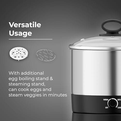 Butterfly Matchless Stainless Steel Multi Kettle 1.2 Litre | With Egg Rack, SS Stand | 600 Watts | For Hot Water, Tea, Coffee, Noodles, Egg Boiling, Soup | Dry Boil Protection | Silver 5