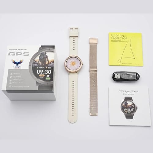 Shyenah DM76: India's Most Advanced Smartwatch for HER; GPS Adventure Smartwatch 1.32" AMOLED Display(900 Nits) 5ATM Waterproof Ultra-Light Full Metal HR,SPO2,Stress,Emotion Compass,Altimeter(Gold) 3