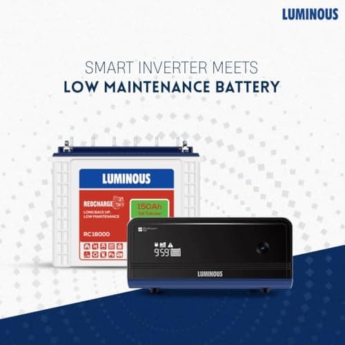 Luminous Inverter & Battery Combo for Home, Shop & Office – Zelio+ 1100 (900VA/12V) Pure Sine Wave Inverter + RC18000 150Ah Tall Tubular Battery | 36M Warranty on Inverter & Battery 2