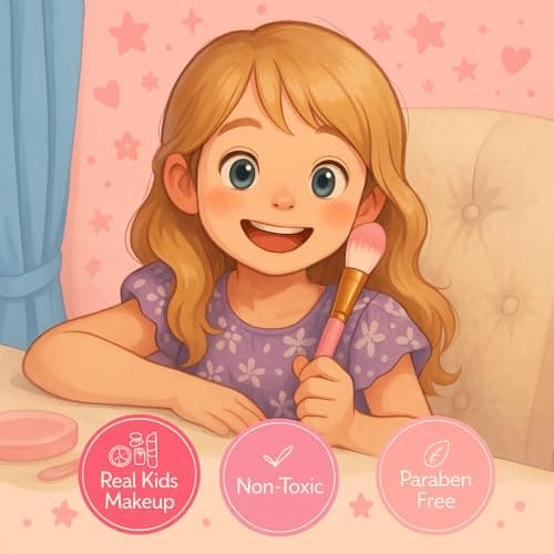 Real Makeup Kit for Girls & Teens –15-Piece Safe & Washable Cosmetic Set with Rainbow Fur Bag – Non-Toxic Beauty Gift for Ages 7–16, Includes Brushes, Lip Gloss, Blush & More 4