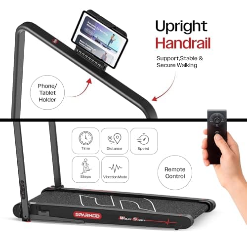 Sparnod Fitness WalkyShaky Plus Treadmill for Home Use – 3HP Motor, 3-6 km/h, Foldable, LED Display, 4 Vibration Modes, 900x390mm Running Surface, Remote Control & Phone/Tablet Holder 120kg Capacity 5