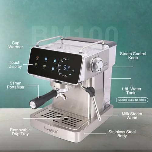 BEVEROMATIC Espresso Coffee Machine I BIS Certified-Made in India I Touchscreen Display I Milk Frother I 1350 Watts, 20 Bar Pump, 1.8 Ltr Water Tank I Latte & Cappuccino Maker for Home & Office 2