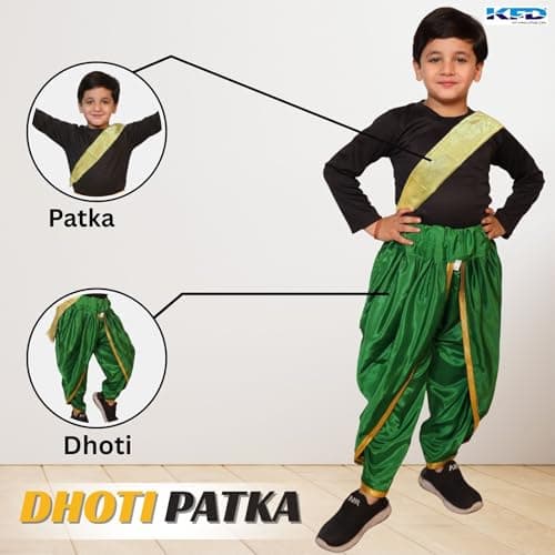Kaku Fancy Dresses Green Dhoti & Golden Patka For Kids, Dhoti For Boys & Girls (Only Dhoti & Golden Patka), 14-17 Years 2