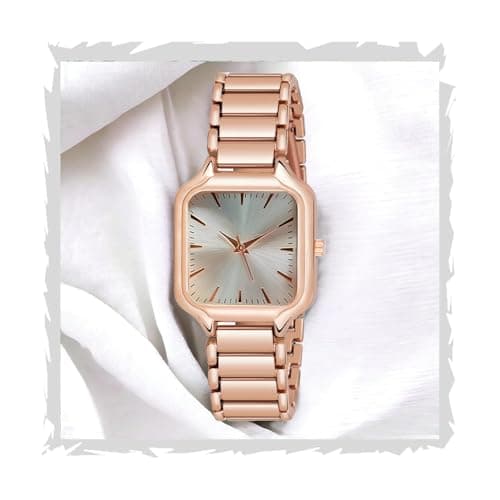 styledose Newly Arrived Women Stainless Steel Casual Watch Embossed Sqaure Dial Women's Watch with Rose Gold Stainless Steel Strap (Rose Gold)