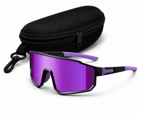 ArrowMax Sports Sunglasses for Men & Women with Hard Protective Case | UV400 Protection Mirrored Lens | Cycling, Running, Driving, Cricket, Trekking & Outdoor Sports Eyewear (Black-Purple)