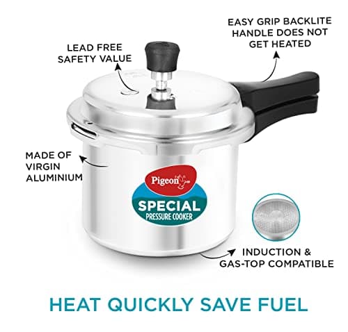 Pigeon By Stovekraft 12260 Induction Base Outer Lid Aluminium Pressure Cooker, 3Liters, Silver 2