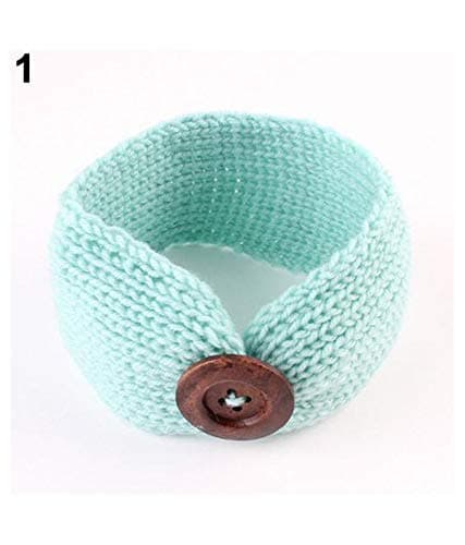 El Regalo 1 PC Woolen Knitting Button Headbands Turban Head Wrap Unisex Knitted Hair Band Young Kids (Upto 5 years) for Girls & Boys (Light Blue) 2