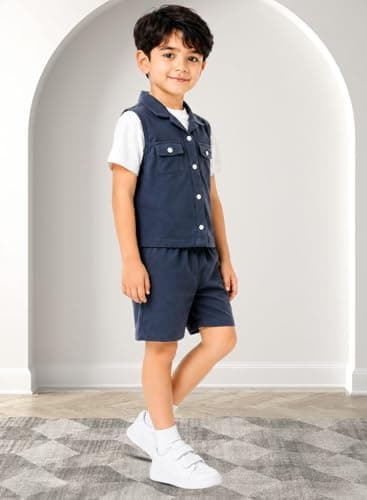 3BROS Kids Cotton Shirt Shorts Set for Boys Kids Clothing/Boys Clothing Set (Party/Festive) Wear (Navy Blue, 7-8 Years) 2