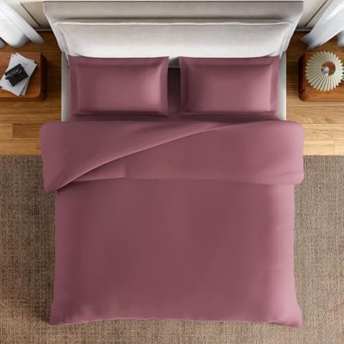 Spaces Everyday Essential 100% Cotton 170 TC Percale Solid Fitted King Sheet with 2 Pillow Covers|Super Soft, Safe for Skin & Breathable - 183 x 198Cm + 30Cm - Dark Pink 3