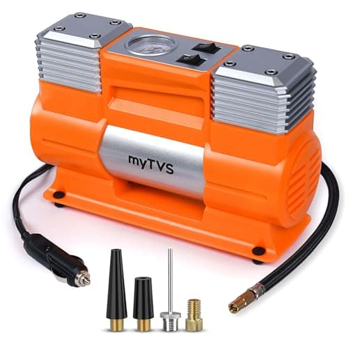 myTVS air Monster Heavy Duty Tyre Inflator for SUV/Sedan, 150 PSI Metal Body fast Inflation Air Pump for Car tire with Dual Cylinder High-Performance Compressor with LED & 1+1 Year Warranty (TI-18)