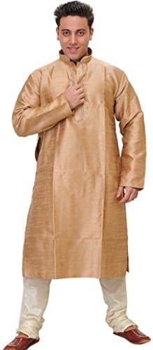 Exotic India Men's Art Silk Kurta Pyjama (SPD70-40-rugby- Rugby Tan_40)