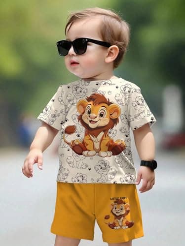M.C Kids Dress for Boys | Cotton Half Sleeve Animal Printed T-shirt and Shorts Combo | Stylish Summer Wear Baby Boy Dress | Lightweight, Kids Dress Set (12-24 month) 5