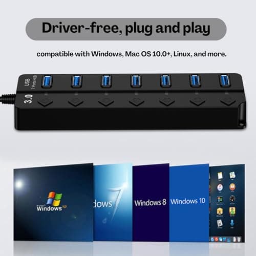 Flavizo USB 3.0 Hub 7 Port Powered Extender with Individual Switches & LED Indicators | High Speed Multiport USB Hub for Laptop, Desktop, Mac, PC, USB Devices – 1.2m Cable 6