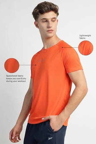 Reebok Men Polyester Regular Fit RE Flex Performance Tee|Training|Speedwick Interlock Knit|Crew Neck Solid T-Shirt,Orange,Medium 2