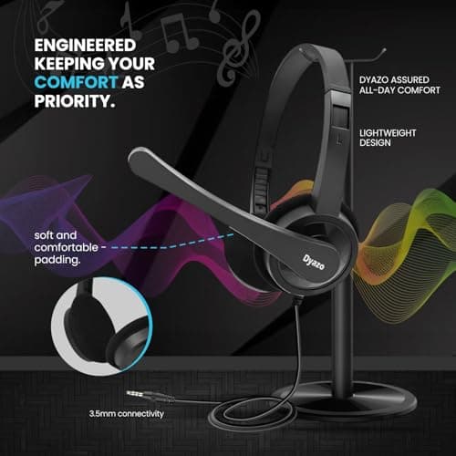 Dyazo Computer Wired Headphones | Headset with Mic | 3.5 MM Jack | Compatible for Laptops, PC, Notebooks (Black) 5