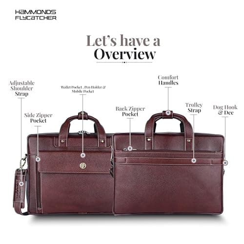 HAMMONDS FLYCATCHER Genuine Leather Office Bag for Men, 15.6" Professional Leather Laptop Bag for Men for Office, Travel, Daily Use, Adjustable Strap & Multi Compartments - 1 Year Warranty - Brown 3