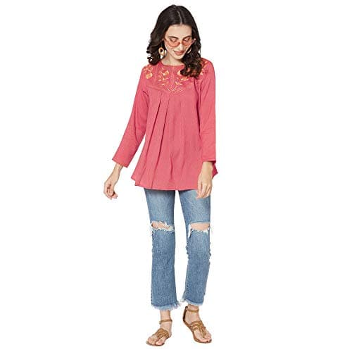 Go.4.it Rayon Pin Stripes Women's Top with Classy Embroidery Cherry 3XL 4