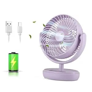 Gesto 7.8 Inch High Speed Rechargeable Table Fan for Home – USB Charging Battery Fan With Led Light | 2400mAh Battery for Upto 8 Hours Runtime | 3 Speed Modes Portable fan for Home,Office,Desk,Kitchen