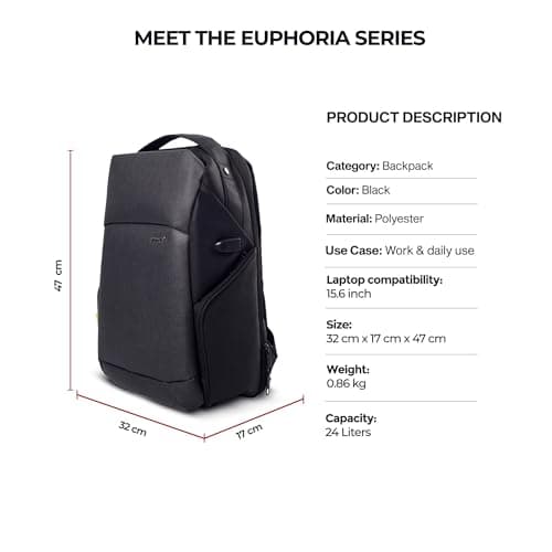 Timus Madrid Black Professional Laptop Bag for Men & Women 24 L with 15.6 Inch Laptop Compartment | Water resistant with USB Port Anti-Theft Backpack | Premium Polyester Fabric 3