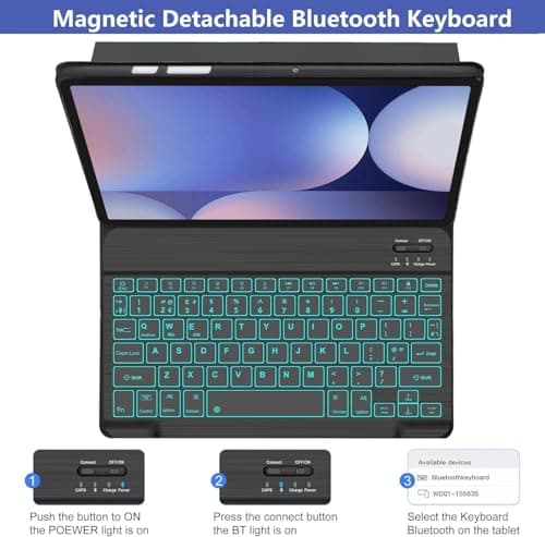 typecase Keyboard Case for Samsung Galaxy Tab S10+, S9+ & S9 FE+ (12.4 Inch) with 7-Colors Backlit, S-Pen Holder, 3 Viewing Angle, Magnetically Detachable Wireless Keyboard (NOT Fit S10 FE+) 4