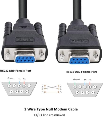 GANIX DB9 RS232 Serial Cable Female to Female Null Modem Cord Cross TX/RX line for Data Communication (1.5M) 4
