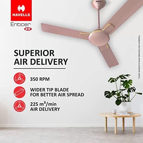 Havells Enticer Premium Design 1200 mm Ceiling Fan| High Air Delivery| Hi Speed| Wider Blades| 100% Copper Winding Motor| Metallic Finish for Living & Bedroom Interiors| Dust Resistant (Rose Gold) 3
