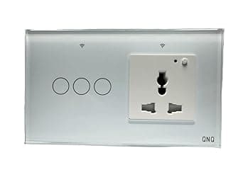QNQ SMART WiFi TOUCH SWITCH 3 SWITCHES + 1 UNIVERSAL SOCKET (10 amps each) 800 WATT/SWITCH GLASS : Elevate Your Home with Effortless Control Home Automation. fits in 4 module concealed board (WHITE)