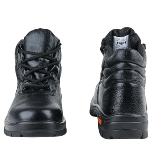 Tiger Leopard Black Leather Barton Print ISI Marked Safety Shoe for Men Industrial with Steel Toe Cap High Ankle Single Density Direct Injected PU Sole (Black, S1) (Numeric_10) 4