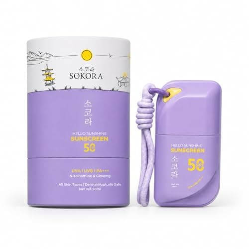Sokora Sunscreen SPF 50 PA+++ Broad Spectrum UVA/UVB & Blue Light Protection Brightening UV Defense Lightweight, Non-Greasy, No White Cast Daily Face Sunscreen for All Skin 50 ml