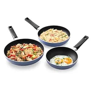 Hawkins Quik Gift Set of 3 Nonstick Frying Pans | Induction & Gas Compatible | Rivet-Less Design for Easy Cooking & Cleaning | Grey (IQFS)