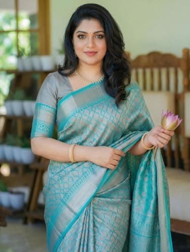 Yashika Women's Banarsi Art Silk Rama Saree with Blouse Piece for Traditional Ethnic Wear Sari-(AZ-YS-OG1-GAJRA RAMA) 4